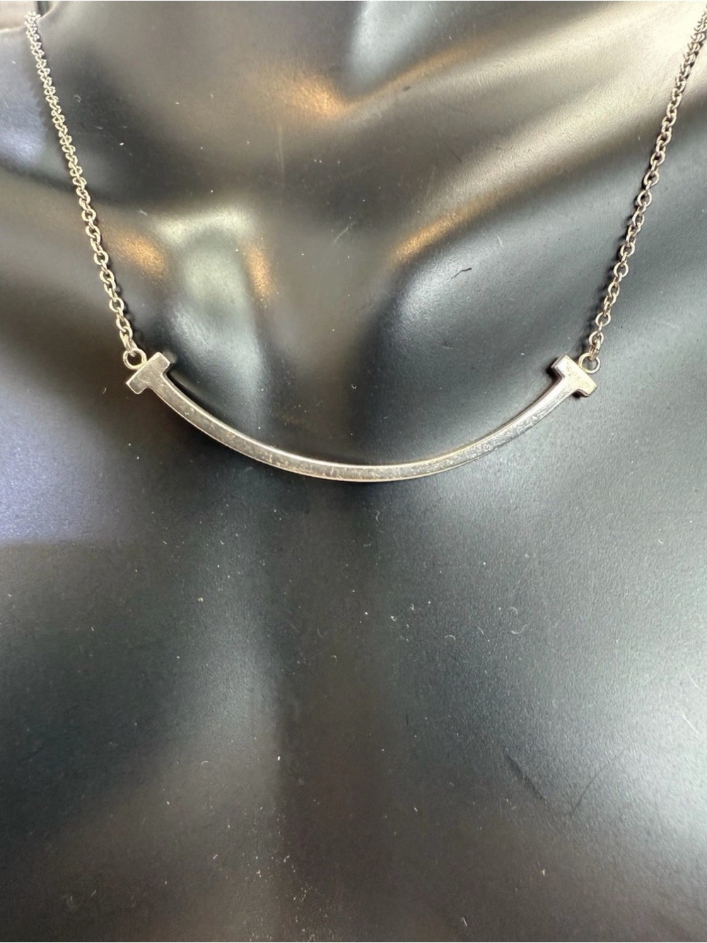 Tiffany & Co. Sterling Silver Small T Smile Necklace Adjustable 16”-18”